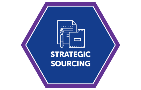 Dark blue hexagon that says Strategic Sourcing.